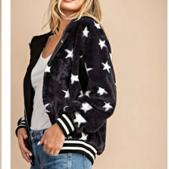 Star Faux Fur Hoodie Jacket - Picture 6 of 7